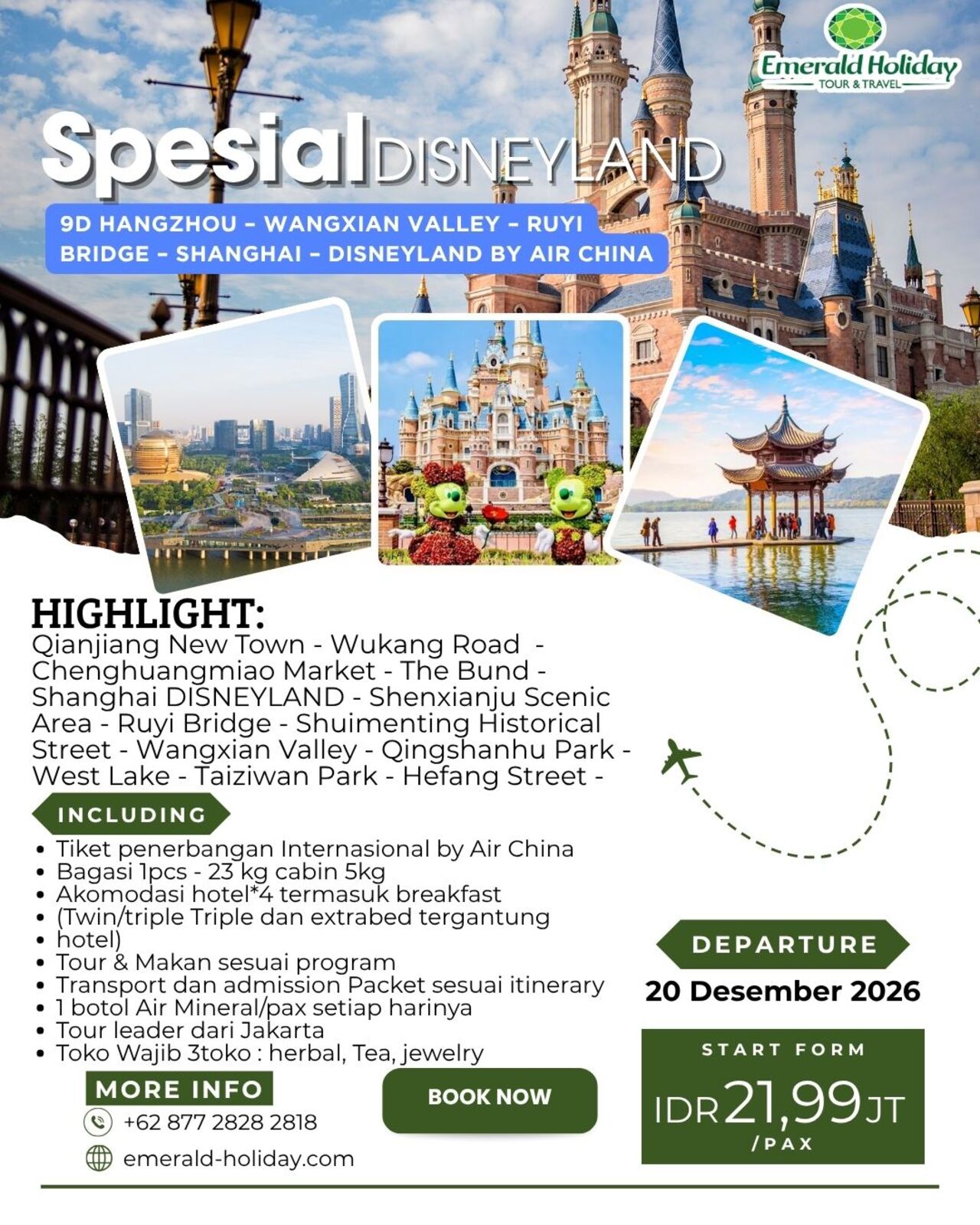 9D HANGZHOU WANGXIAN VALLEY RUYI BRIDGE SHANGHAI DISNEYLAND BY AIR CHINA